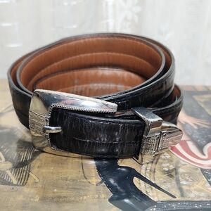 Onyx x Brighton crocodile leather belt w/ silver-tone western Style Buckle Sz38